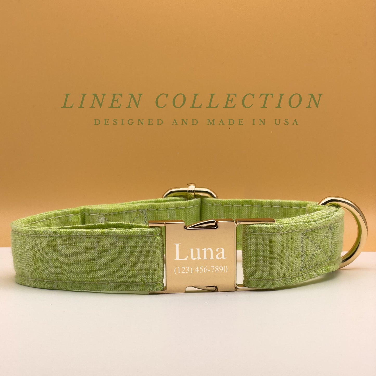 Green Linen Dog Collar