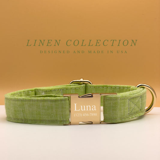 Green Linen Dog Collar