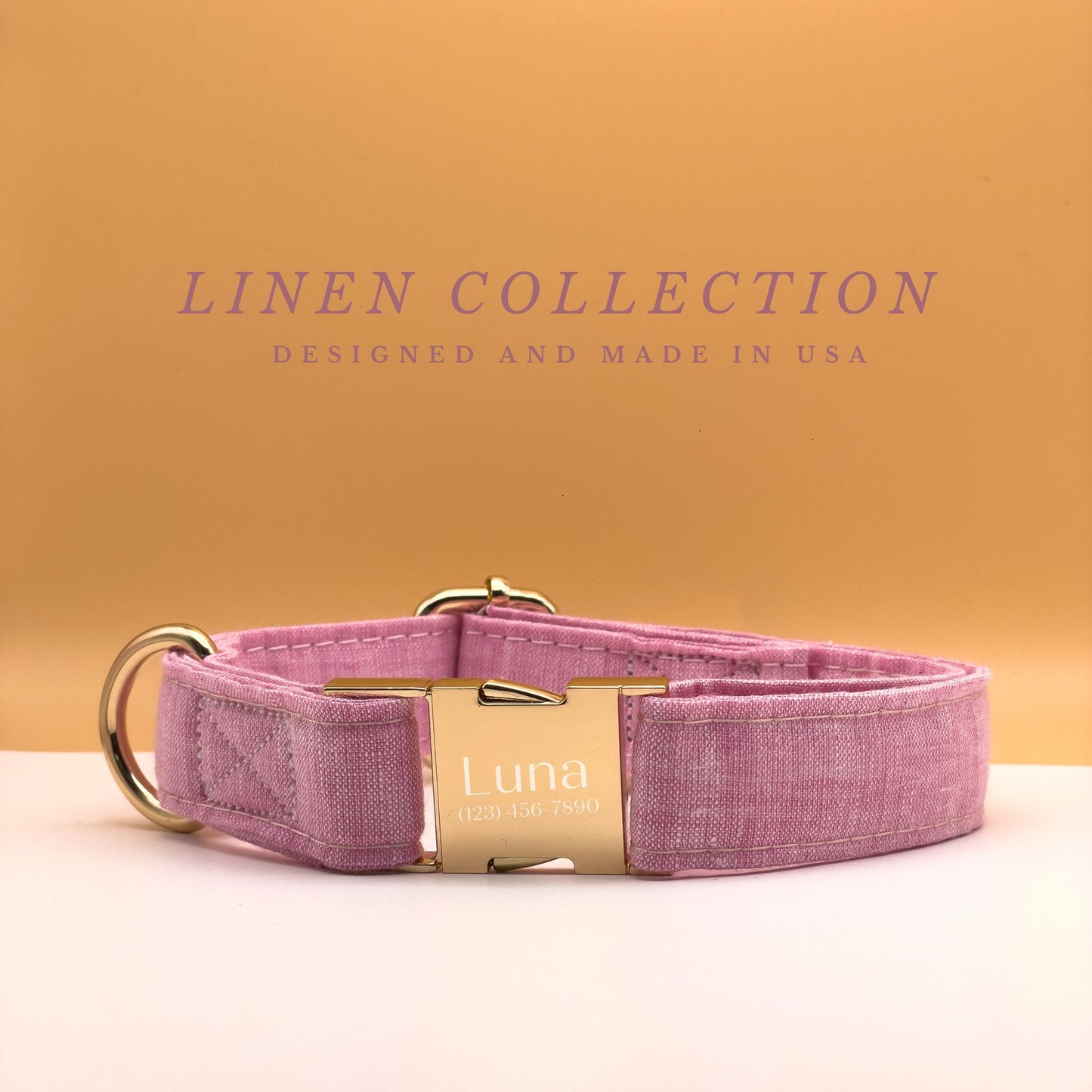 Pink Linen Dog Collar