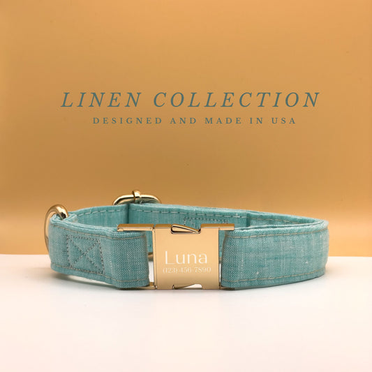 Turquoise Linen Dog Collar