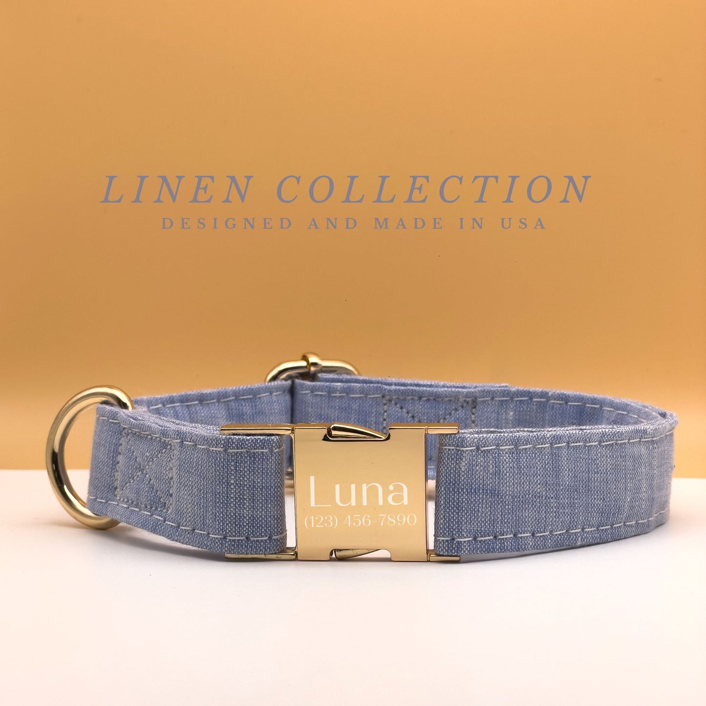 Blue Linen Dog Collar