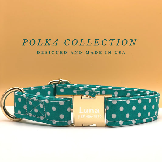 Teal Polka Dot Dog Collar