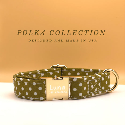 Olive Green Polka Dot Dog Collar