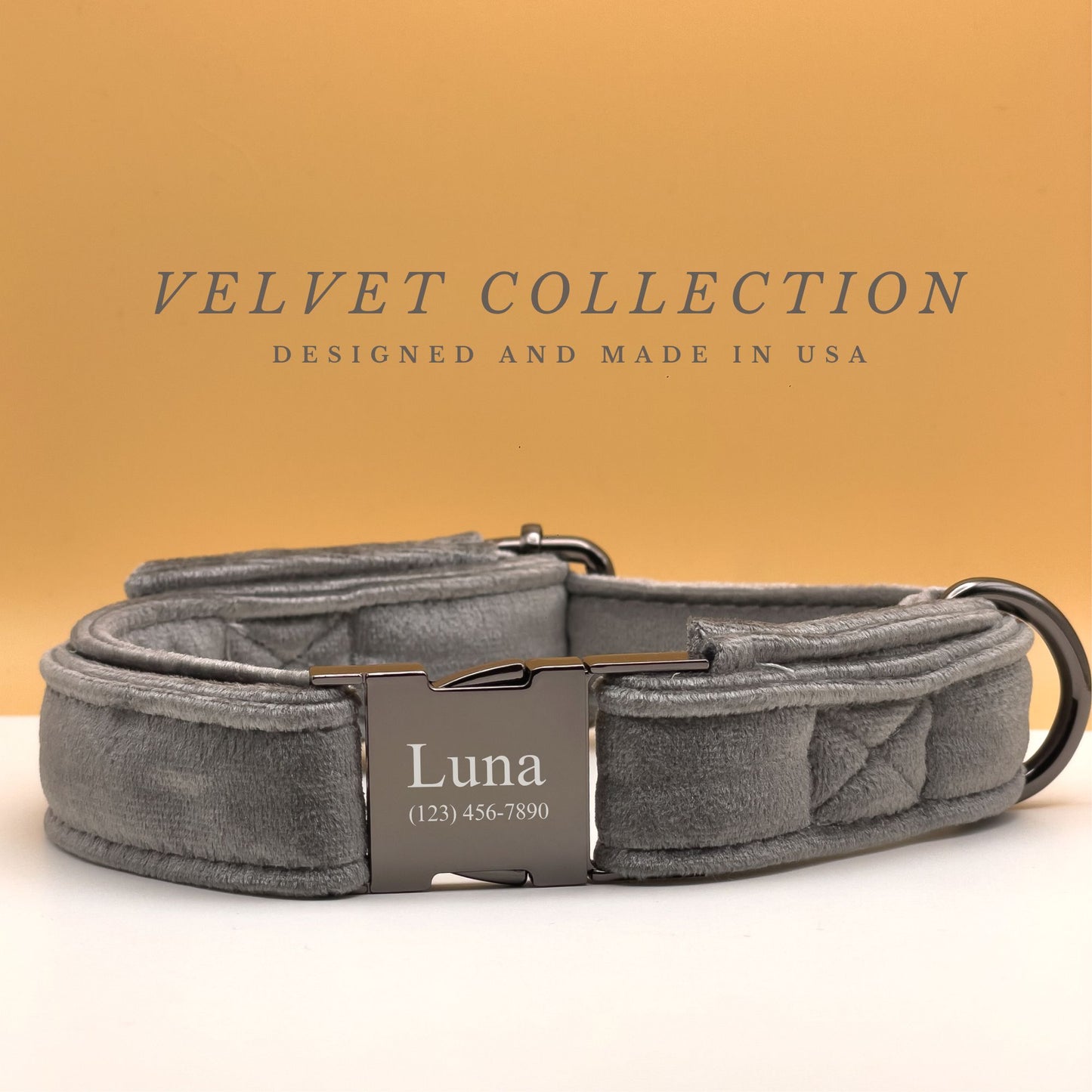 Steel Gray Velvet Dog Collar